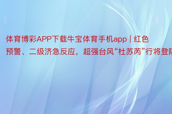 体育博彩APP下载牛宝体育手机app | 红色预警、二级济急反应，超强台风“杜苏芮”行将登陆