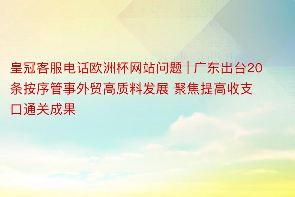 皇冠客服电话欧洲杯网站问题 | 广东出台20条按序管事外贸高质料发展 聚焦提高收支口通关成果